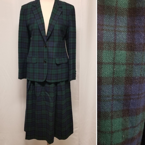 Vintage 70s Pendleton Wool Suit Authentic Black Watch Tartan Plaid Academia Sm - Picture 3 of 9